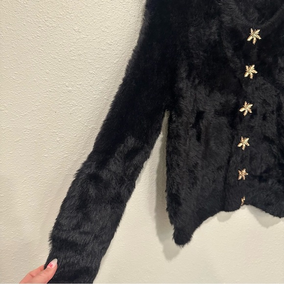 Zara Faux Fur Cardigan Sweater with Gold Star Buttons - Picture 6 of 9